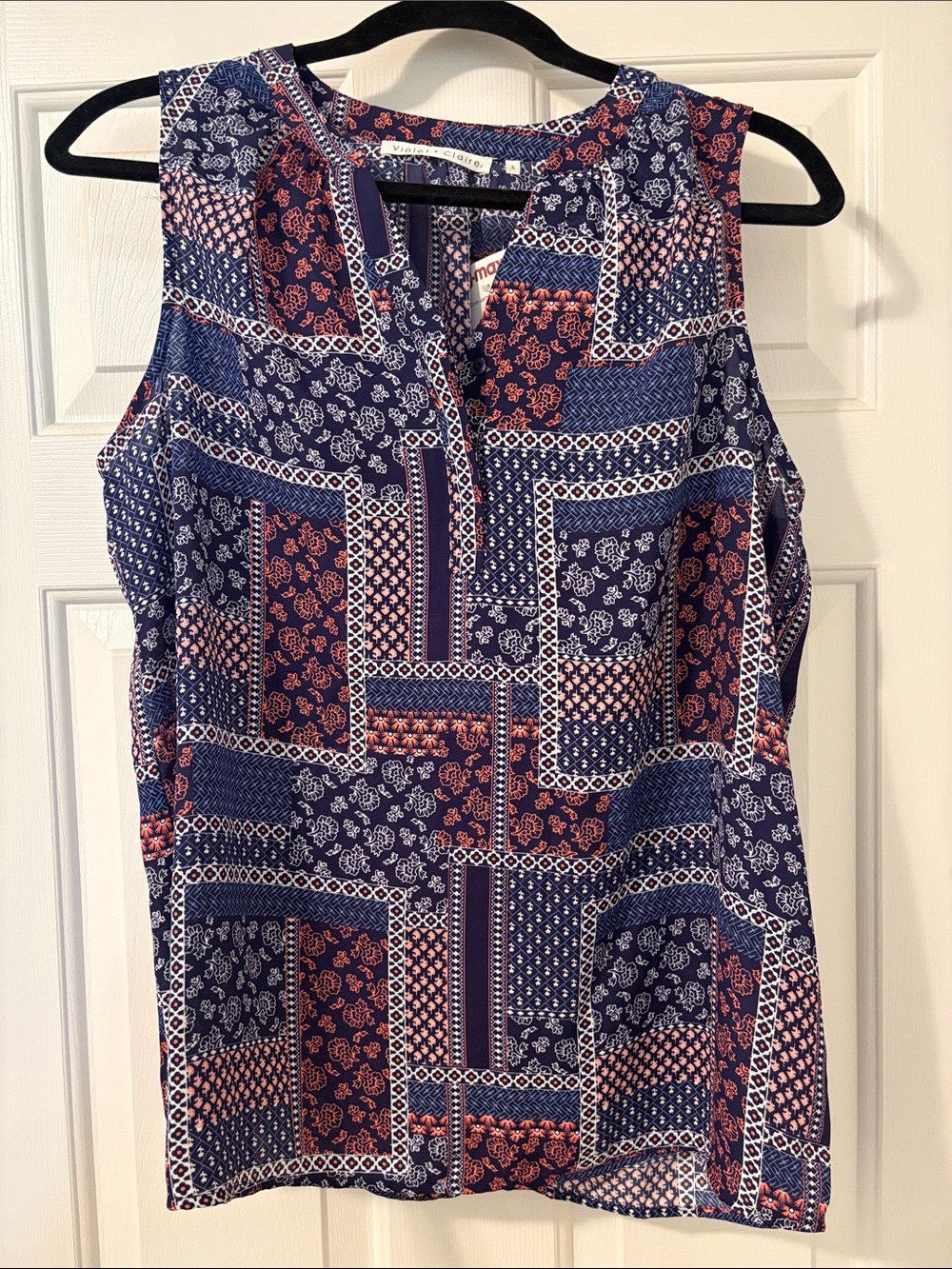 Violet & Claire Navy & Coral Patchwork Sleeveless Camisole